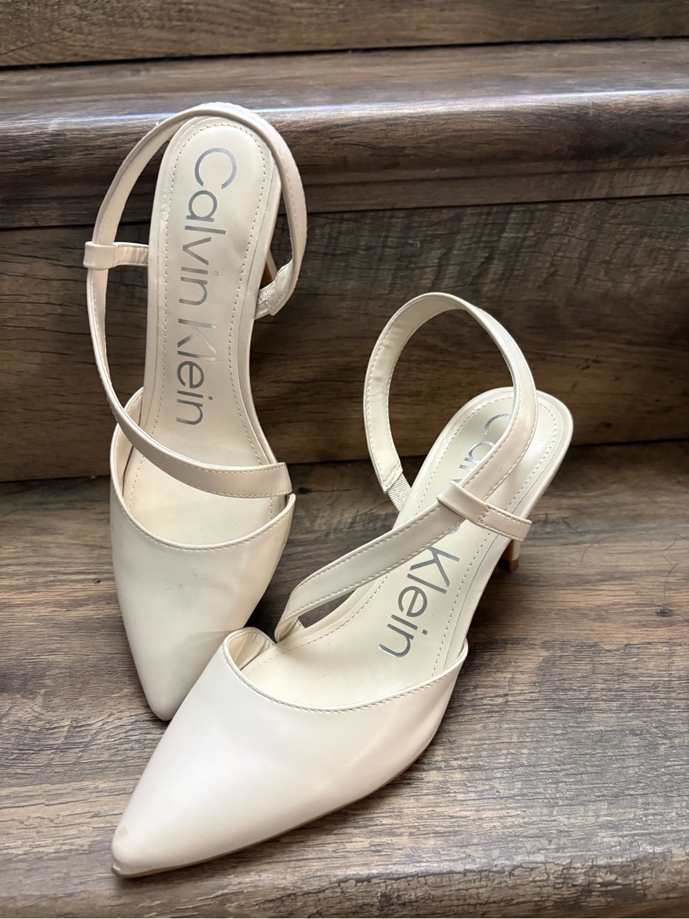 Calvin Klein Ivory Pointed-Toe Slingback Heels